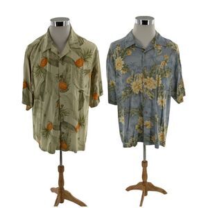 Bermuda Bay Shirt Mens XL Hawaiian 100% Silk Tropical Button Front Set of 2 Tops